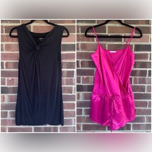 Set of 2 Women’s Nightwear Pieces – Black Sleep Dress & Pink Satin Sleep Romper